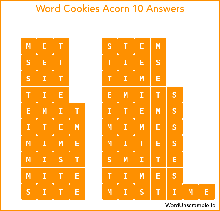 Word Cookies Acorn 10 Answers