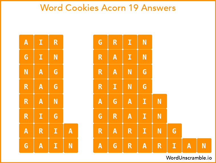 Word Cookies Acorn 19 Answers