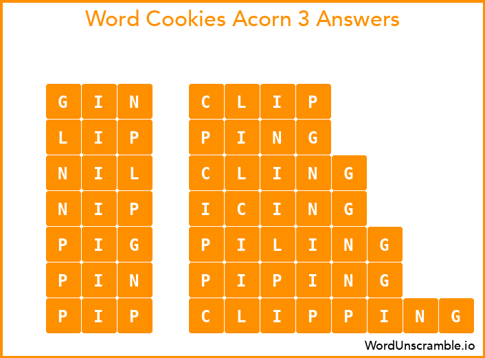 Word Cookies Acorn 3 Answers