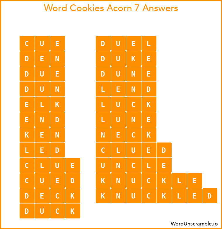 Word Cookies Acorn 7 Answers