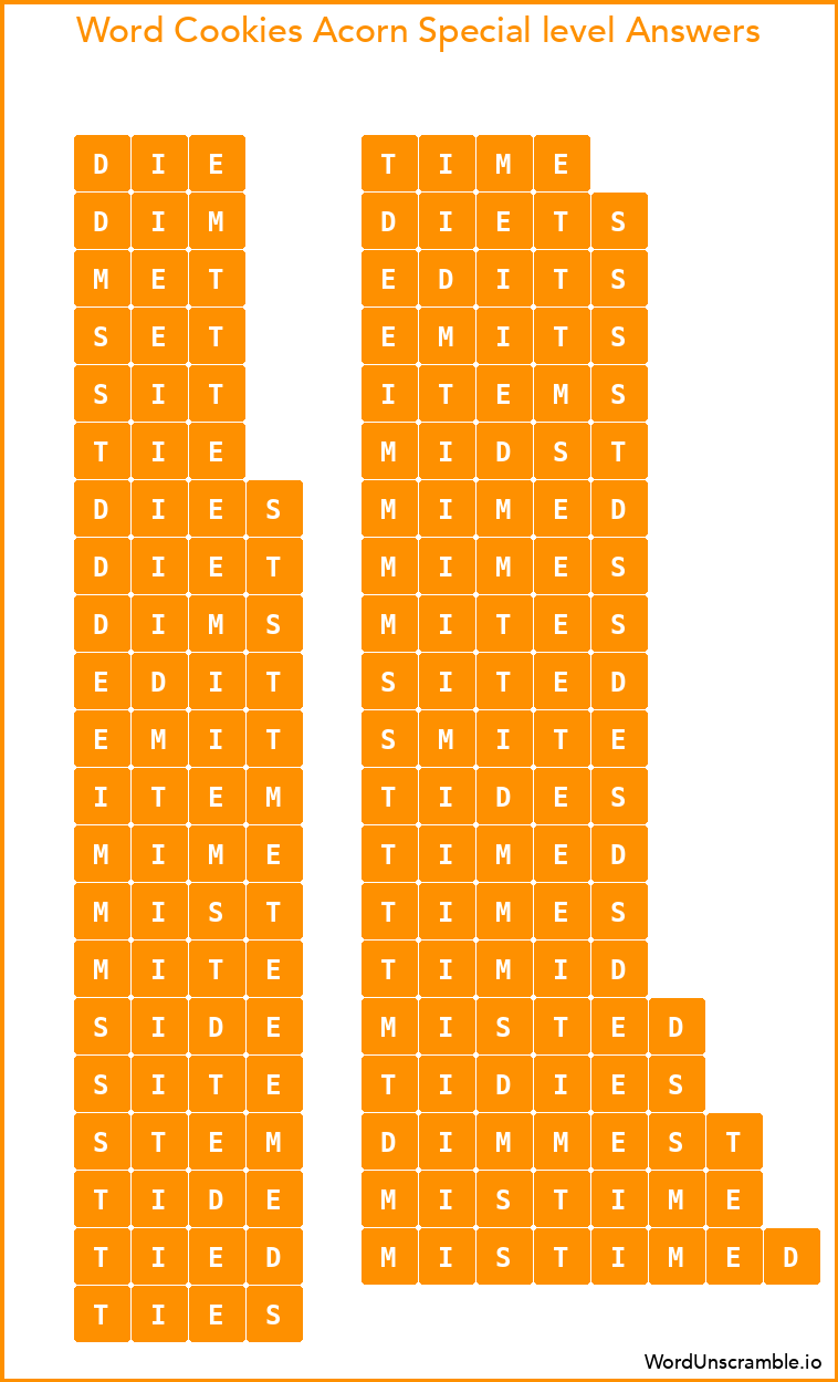Word Cookies Acorn Special level Answers