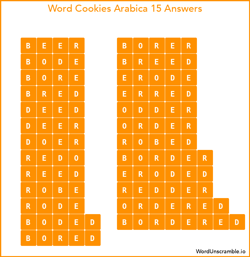 Word Cookies Arabica 15 Answers