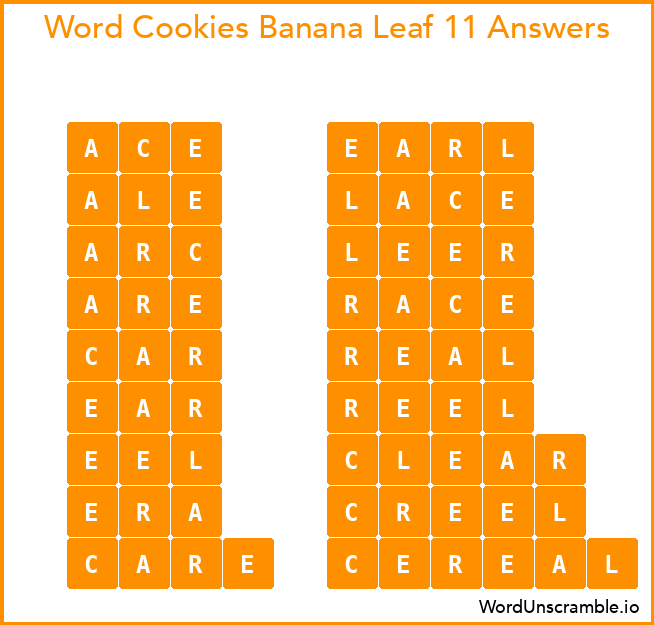 Word Cookies Banana Leaf 11 Answers