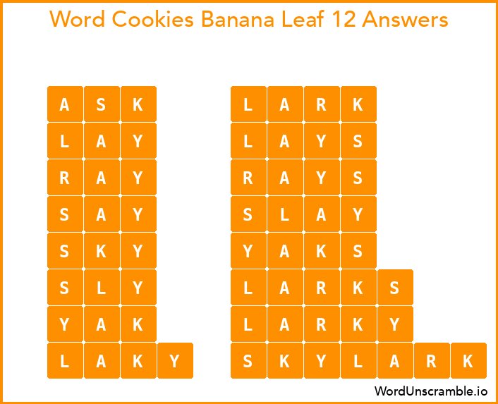 Word Cookies Banana Leaf 12 Answers