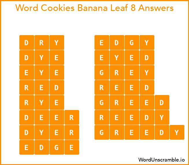 Word Cookies Banana Leaf 8 Answers