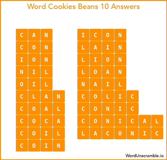 Word Cookies Beans 10 Answers
