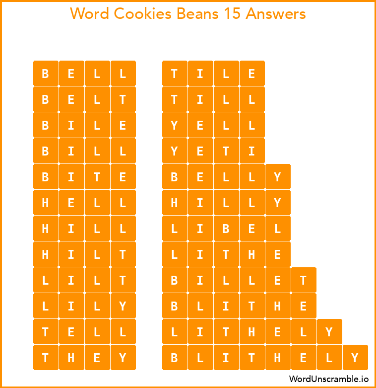 Word Cookies Beans 15 Answers