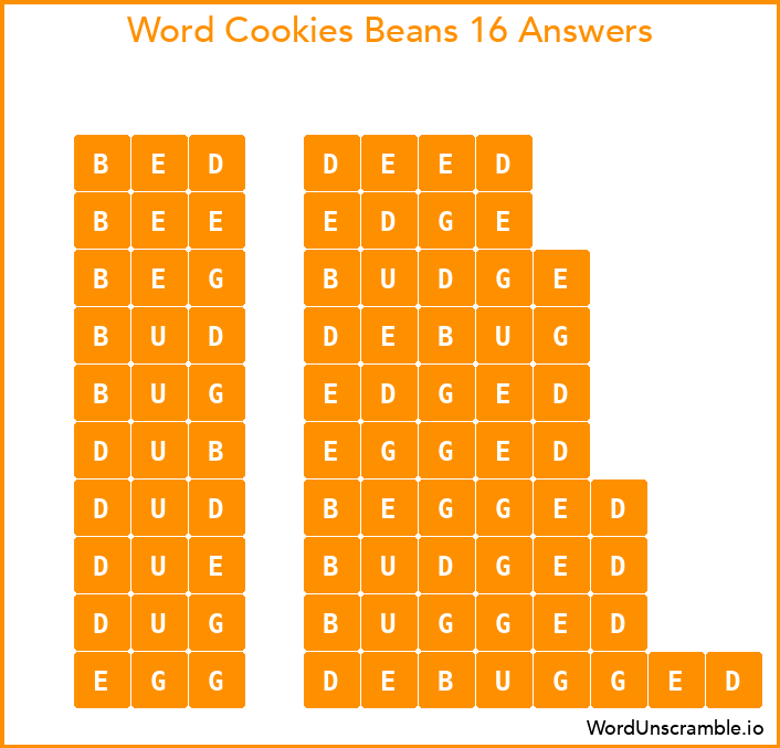Word Cookies Beans 16 Answers
