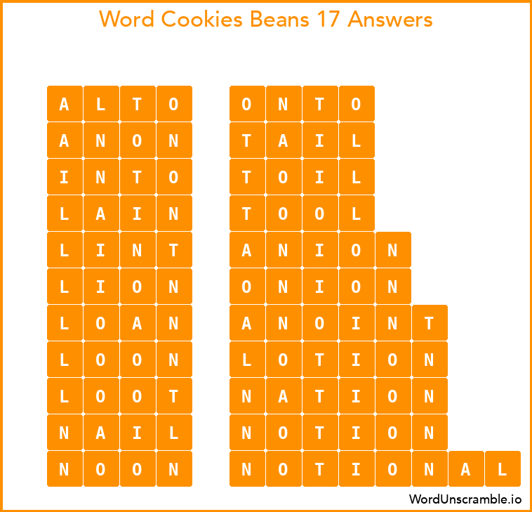 Word Cookies Beans 17 Answers