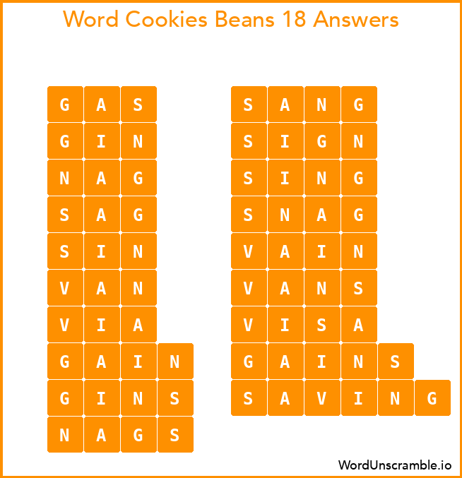 Word Cookies Beans 18 Answers