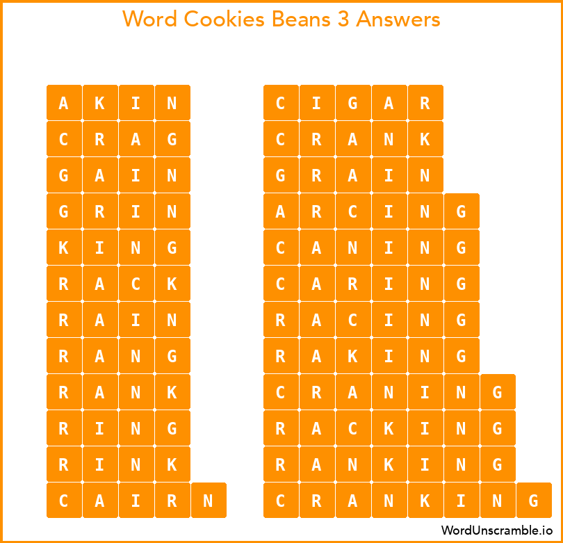 Word Cookies Beans 3 Answers