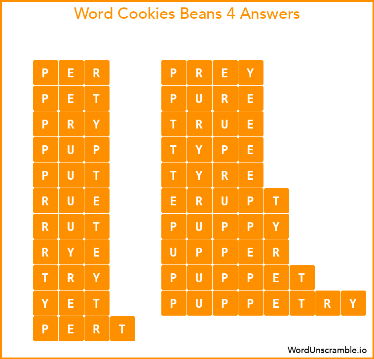 Word Cookies Beans 4 Answers