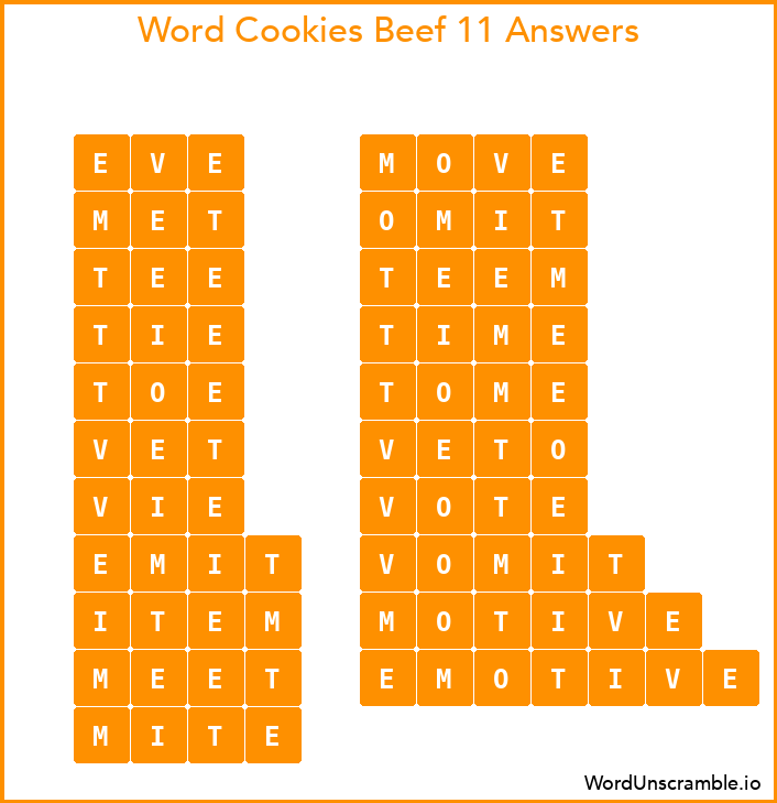 Word Cookies Beef 11 Answers