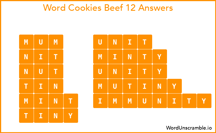 Word Cookies Beef 12 Answers