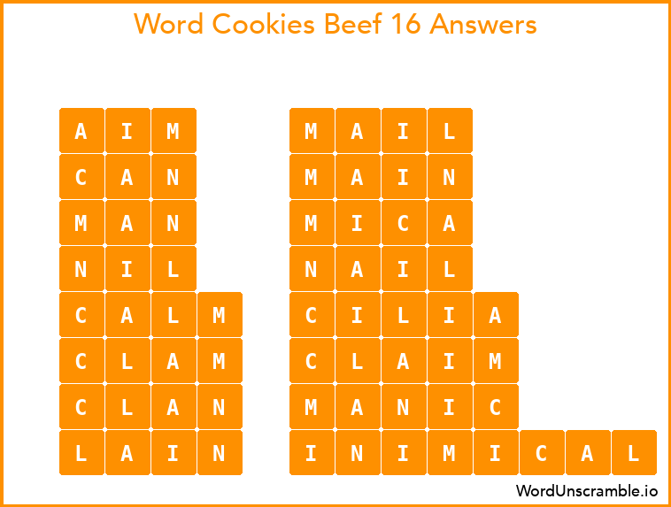Word Cookies Beef 16 Answers
