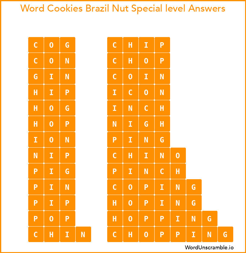 Word Cookies Brazil Nut Special level Answers