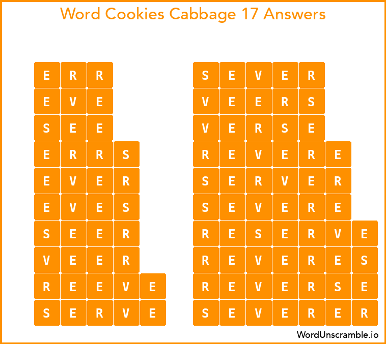 Word Cookies Cabbage 17 Answers