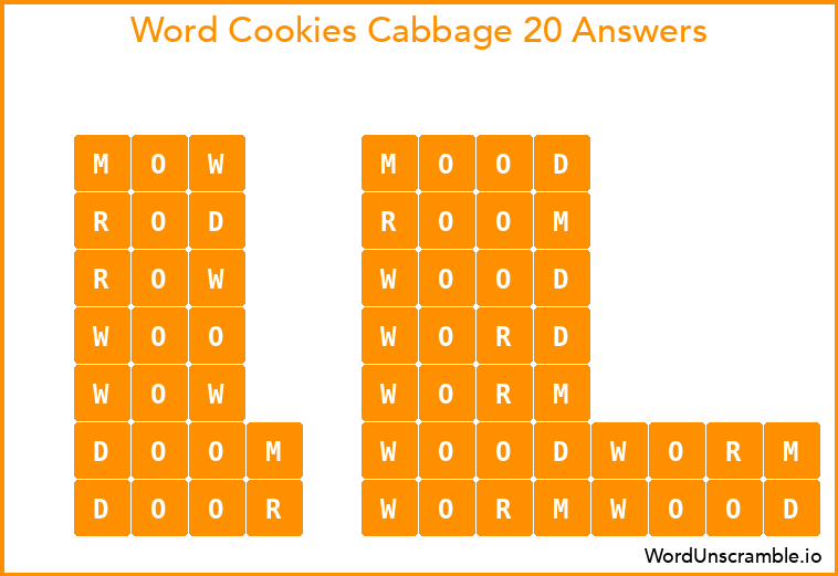 Word Cookies Cabbage 20 Answers