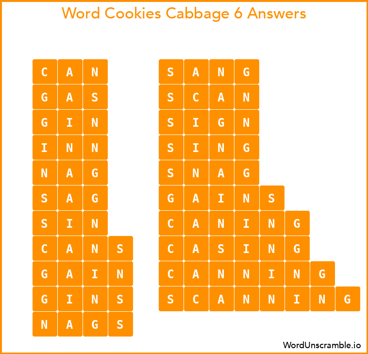 Word Cookies Cabbage 6 Answers