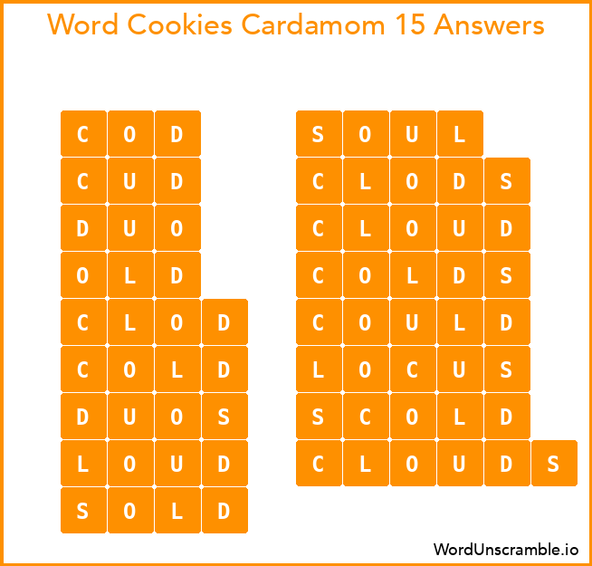 Word Cookies Cardamom 15 Answers
