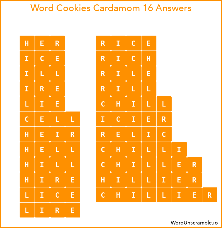 Word Cookies Cardamom 16 Answers