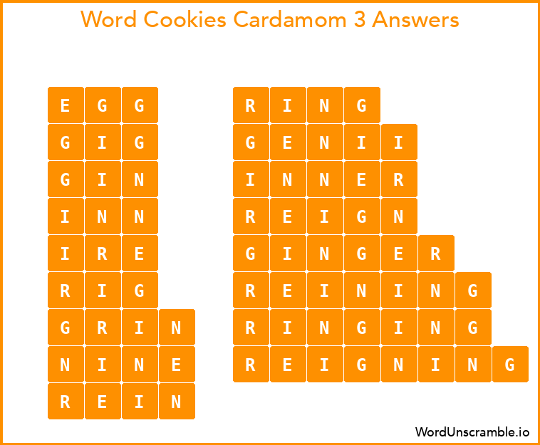 Word Cookies Cardamom 3 Answers