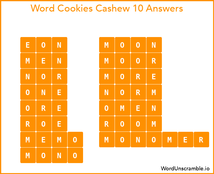 Word Cookies Cashew 10 Answers