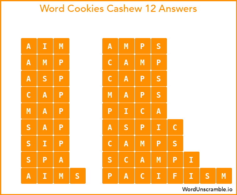 Word Cookies Cashew 12 Answers