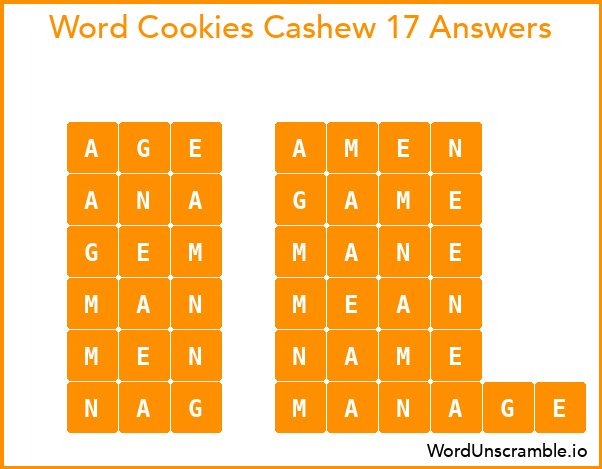 Word Cookies Cashew 17 Answers