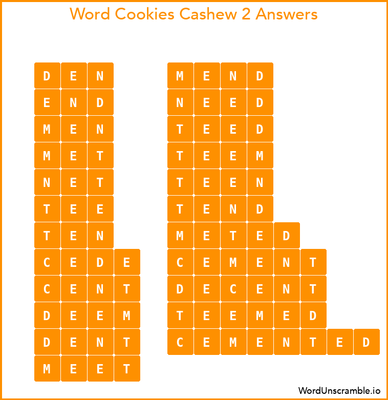 Word Cookies Cashew 2 Answers