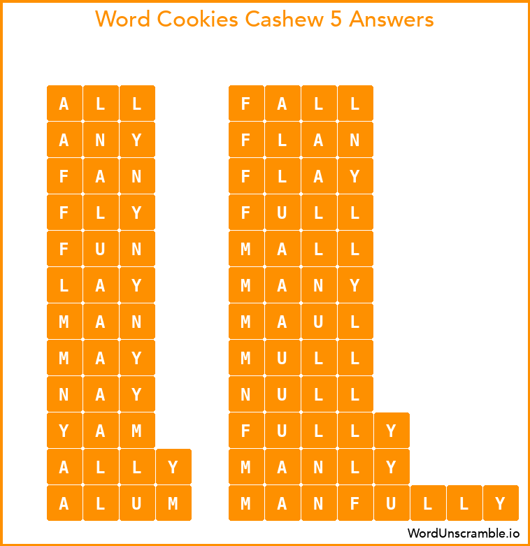 Word Cookies Cashew 5 Answers