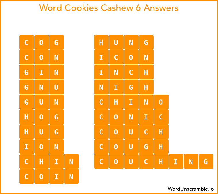 Word Cookies Cashew 6 Answers