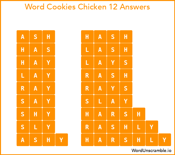 Word Cookies Chicken 12 Answers