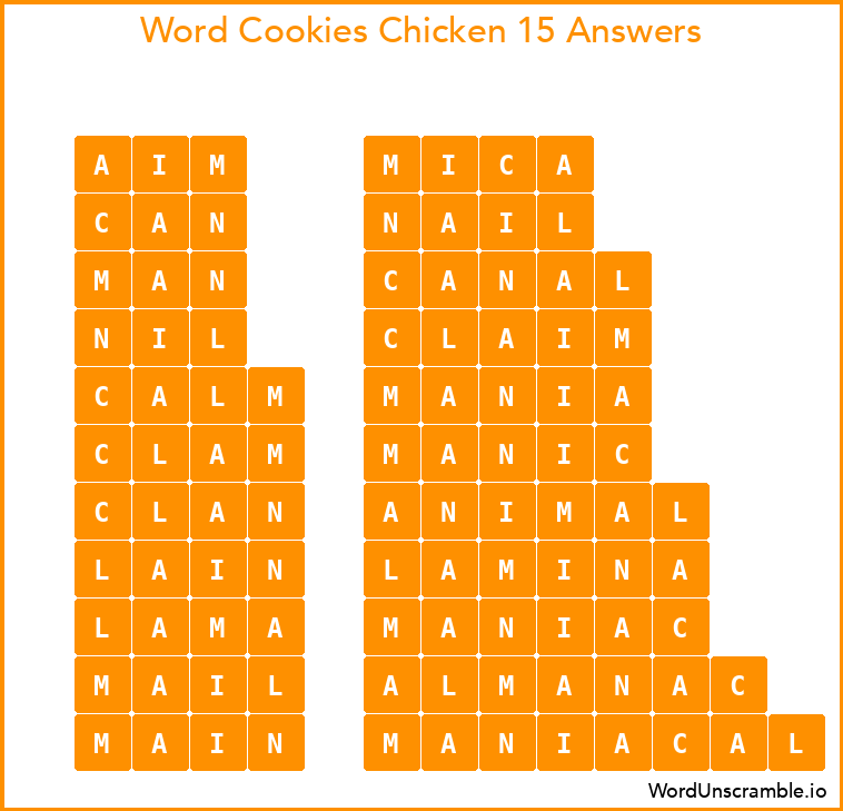 Word Cookies Chicken 15 Answers