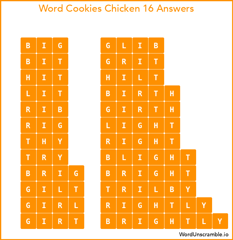 Word Cookies Chicken 16 Answers