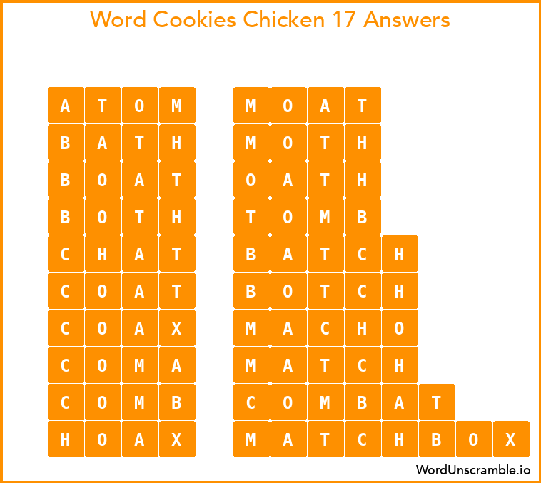 Word Cookies Chicken 17 Answers