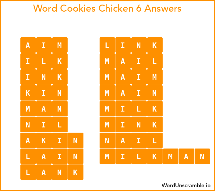 Word Cookies Chicken 6 Answers