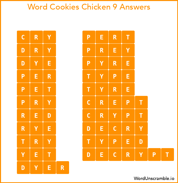 Word Cookies Chicken 9 Answers