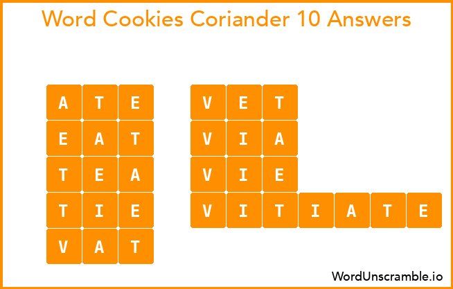 Word Cookies Coriander 10 Answers