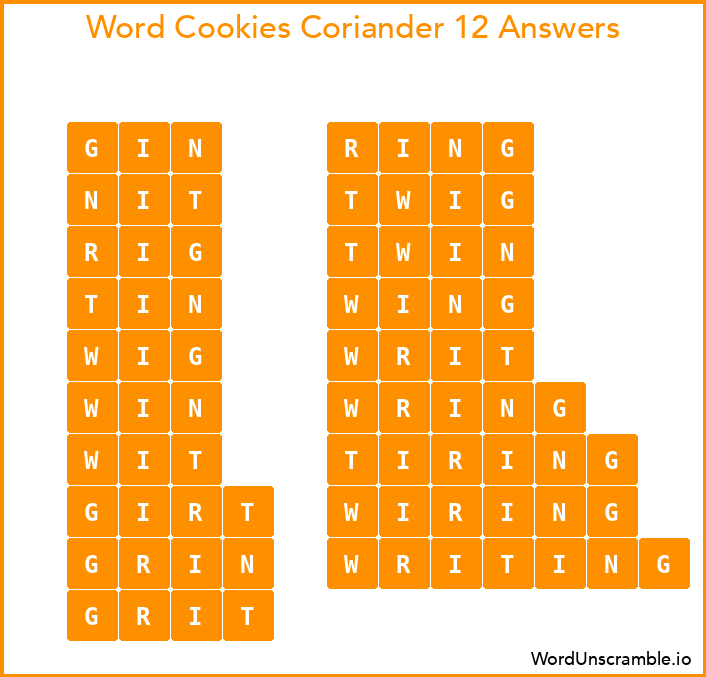 Word Cookies Coriander 12 Answers