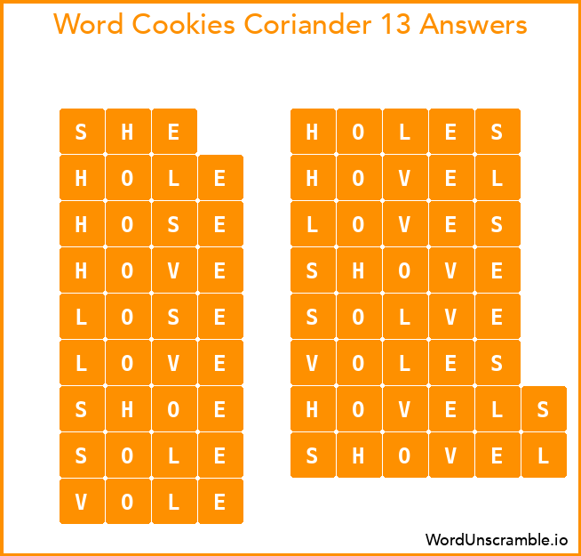 Word Cookies Coriander 13 Answers