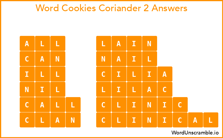 Word Cookies Coriander 2 Answers