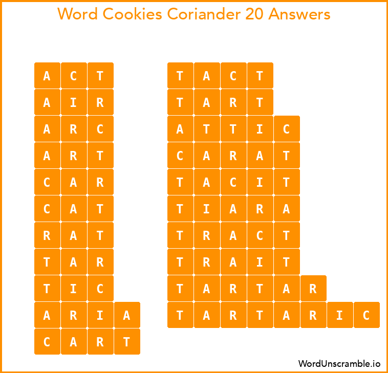 Word Cookies Coriander 20 Answers