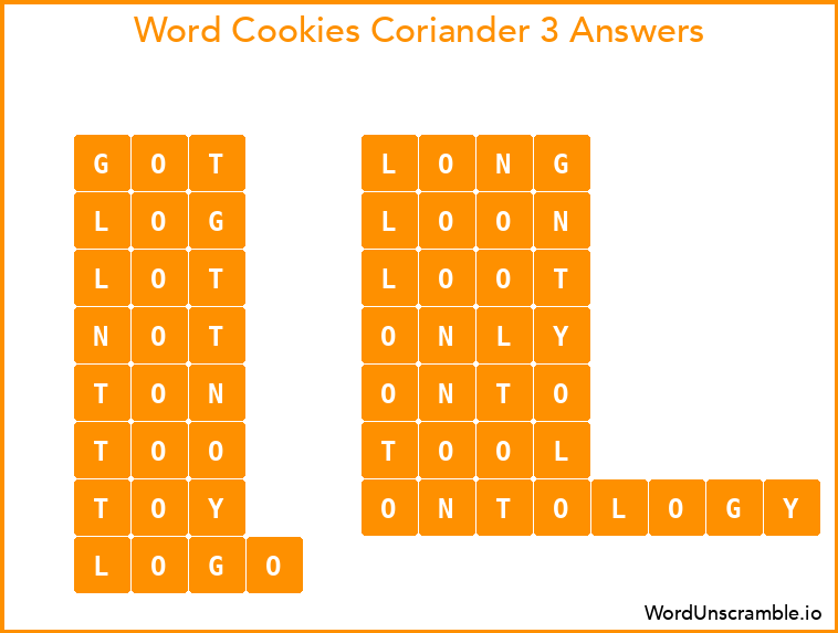 Word Cookies Coriander 3 Answers