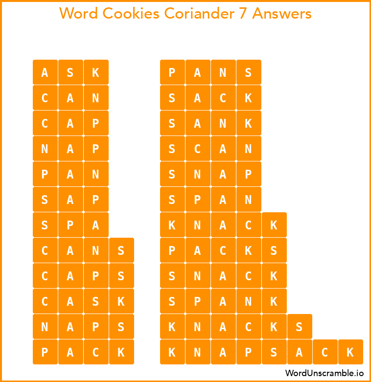 Word Cookies Coriander 7 Answers