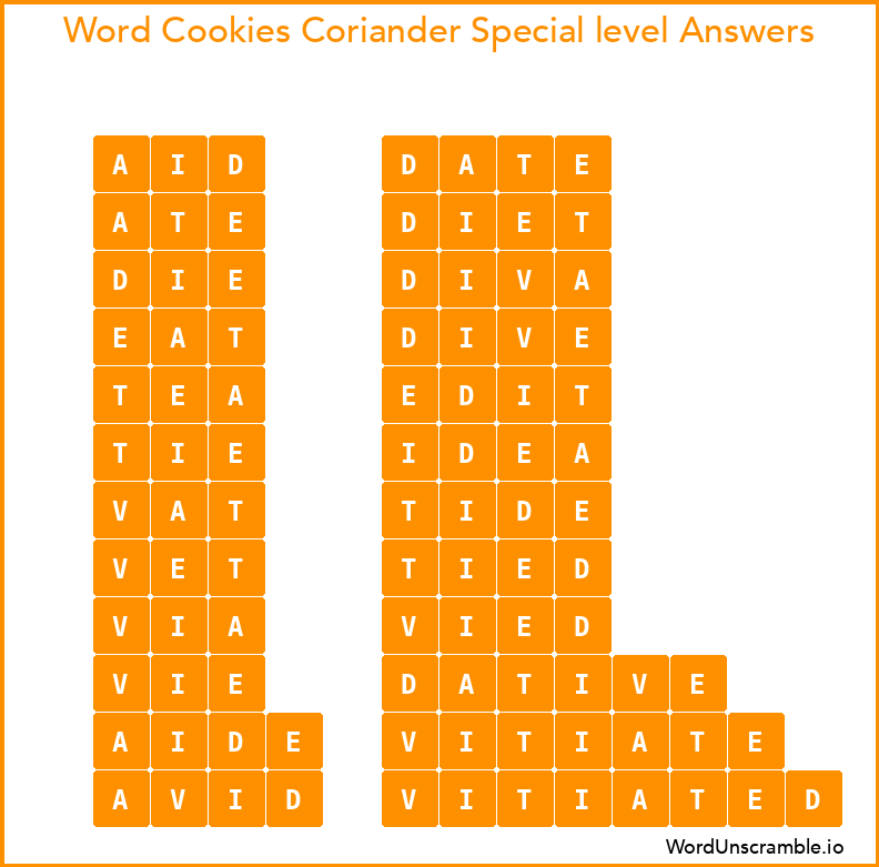 Word Cookies Coriander Special level Answers