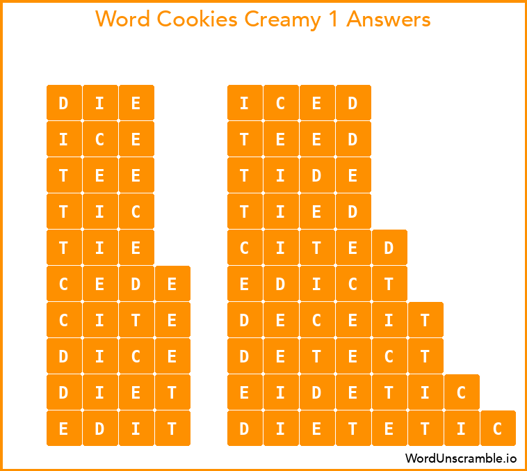 Word Cookies Creamy 1 Answers