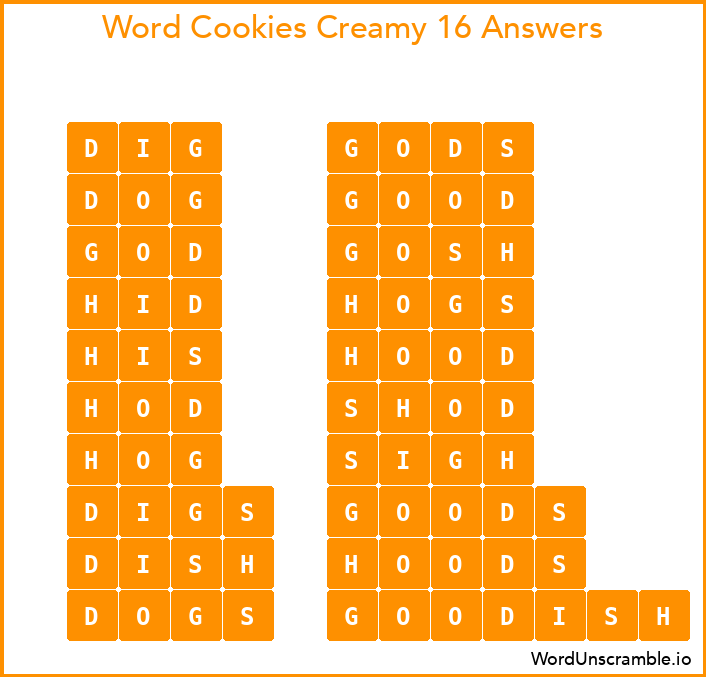 Word Cookies Creamy 16 Answers