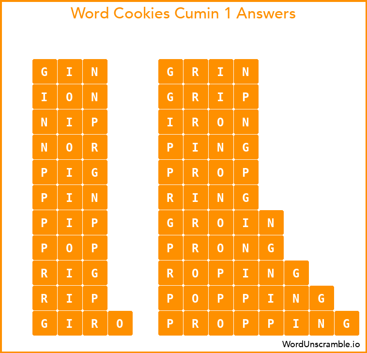 Word Cookies Cumin 1 Answers