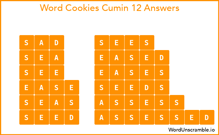 Word Cookies Cumin 12 Answers
